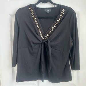 AGB Black Women's Top with Beaded Neckline